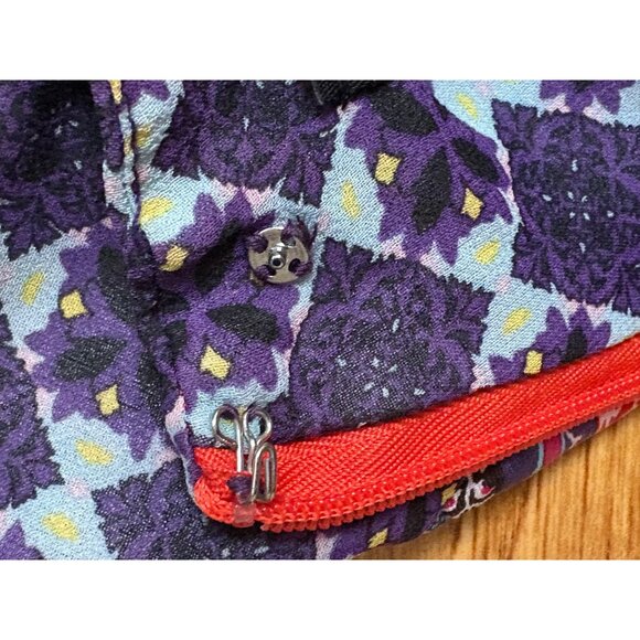 Silk Paisley Geometric Print Skirt Faux Wrap Sz 16 Vibrant Red Purple Zip - Picture 8 of 9